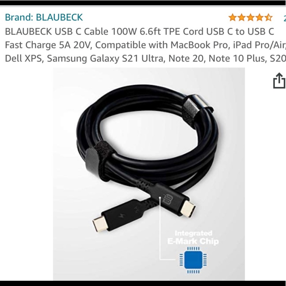 USB Fast Charging cord 6.6 feet